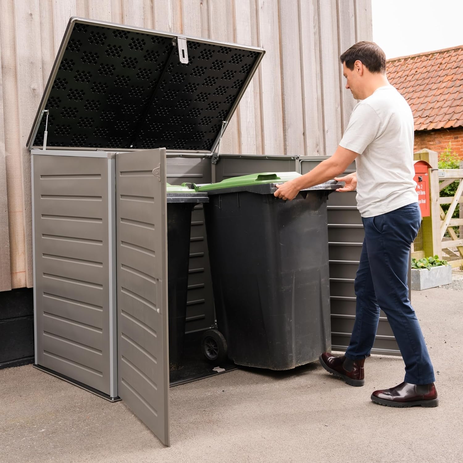 Olsen & Smith 1170L Extra Large Outdoor Garden Storage Box, Weatherproof Heavy-Duty Plastic, Lockable, Wheelie Bin, Tools & Cushion Storage