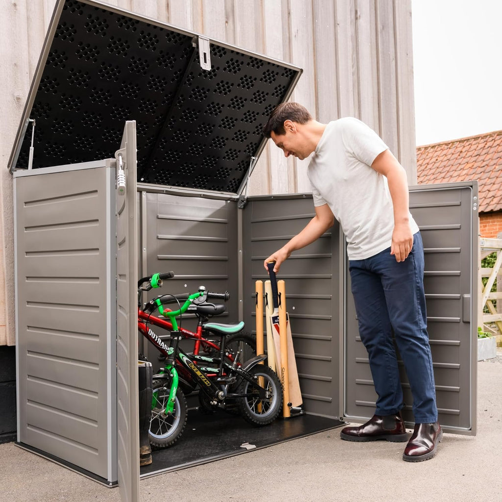 Olsen & Smith 1170L Extra Large Outdoor Garden Storage Box, Weatherproof Heavy-Duty Plastic, Lockable, Wheelie Bin, Tools & Cushion Storage