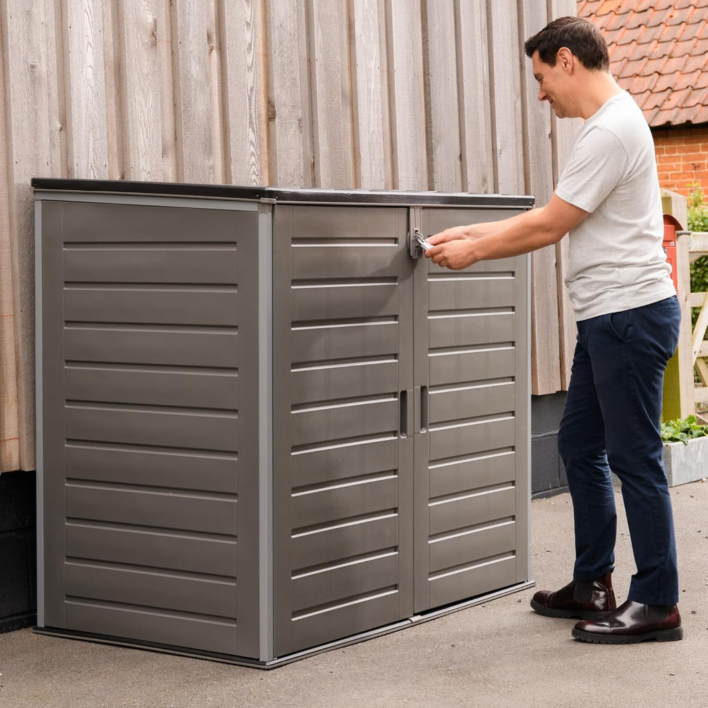 Olsen & Smith 1170L Extra Large Outdoor Garden Storage Box, Weatherproof Heavy-Duty Plastic, Lockable, Wheelie Bin, Tools & Cushion Storage