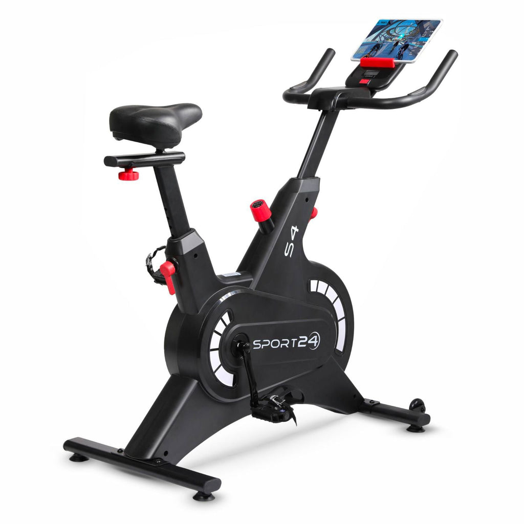 Sport24 Premium Upright Exercise Bike for Home - 8kg Flywheel, Multi-Resistance Levels, LCD Screen, Android/iOS App, Cardio Fitness Spin Bike, Indoor Bicycle Trainer, 2 Year Brand Warranty, Black/Red
