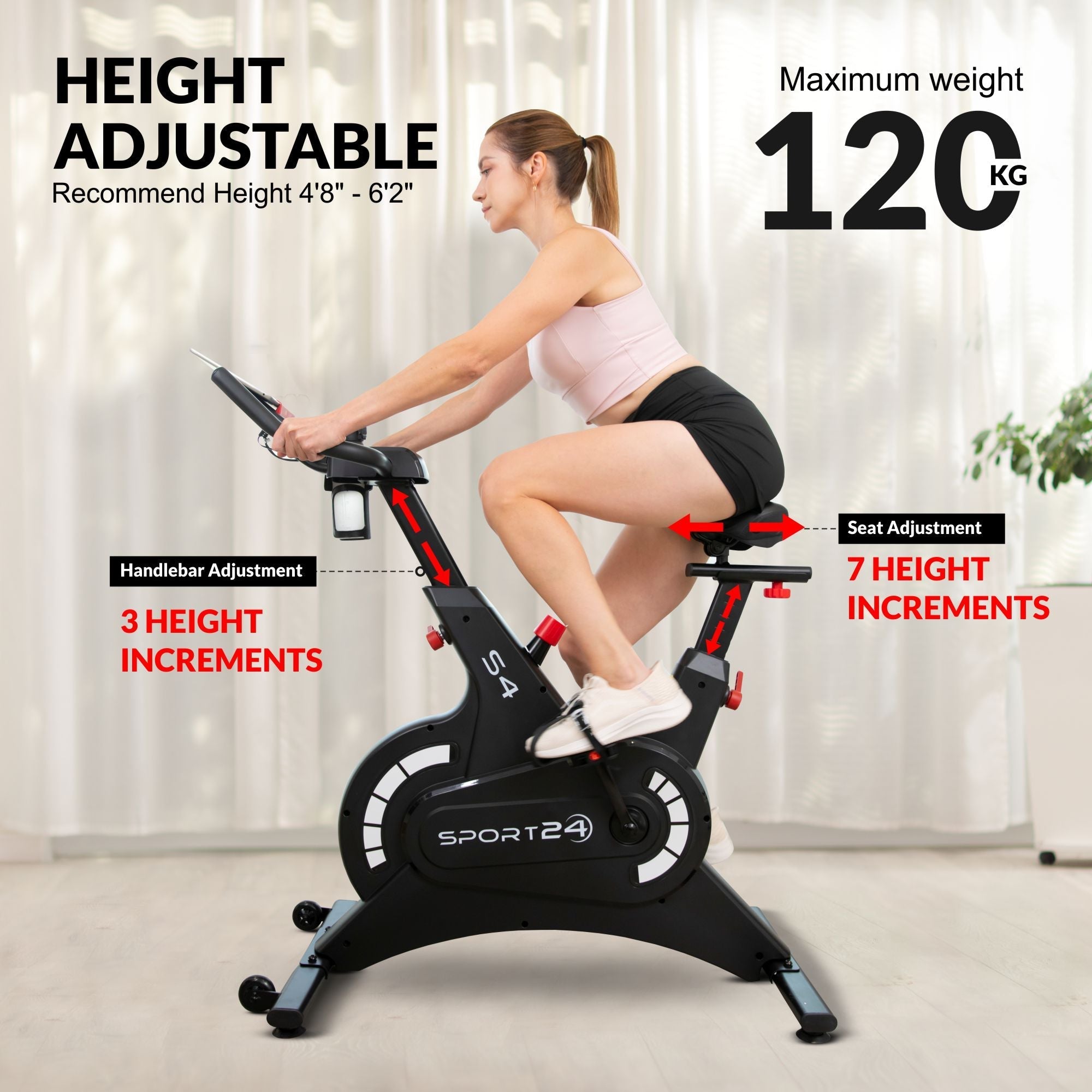 Sport24 Premium Upright Exercise Bike for Home - 8kg Flywheel, Multi-Resistance Levels, LCD Screen, Android/iOS App, Cardio Fitness Spin Bike, Indoor Bicycle Trainer, 2 Year Brand Warranty, Black/Red