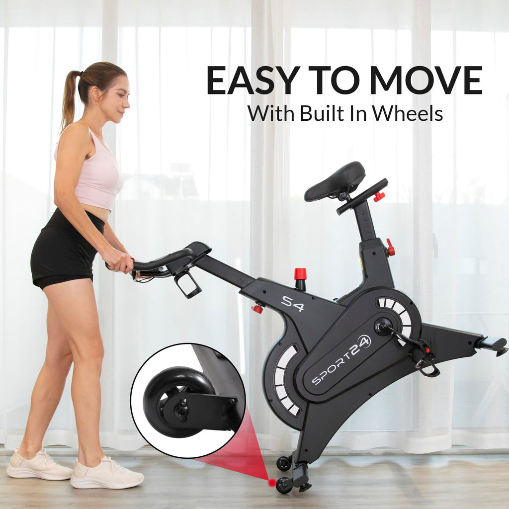 Sport24 Premium Upright Exercise Bike for Home - 8kg Flywheel, Multi-Resistance Levels, LCD Screen, Android/iOS App, Cardio Fitness Spin Bike, Indoor Bicycle Trainer, 2 Year Brand Warranty, Black/Red